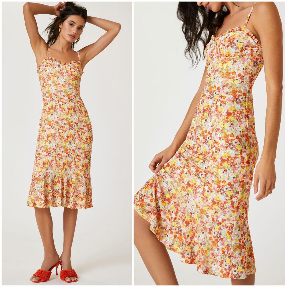 HUTCH Selene Floral Bustier Midi Dress Sweetheart Ditsy Floral Print | Small